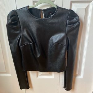 Aqua blouse with puff sleeves